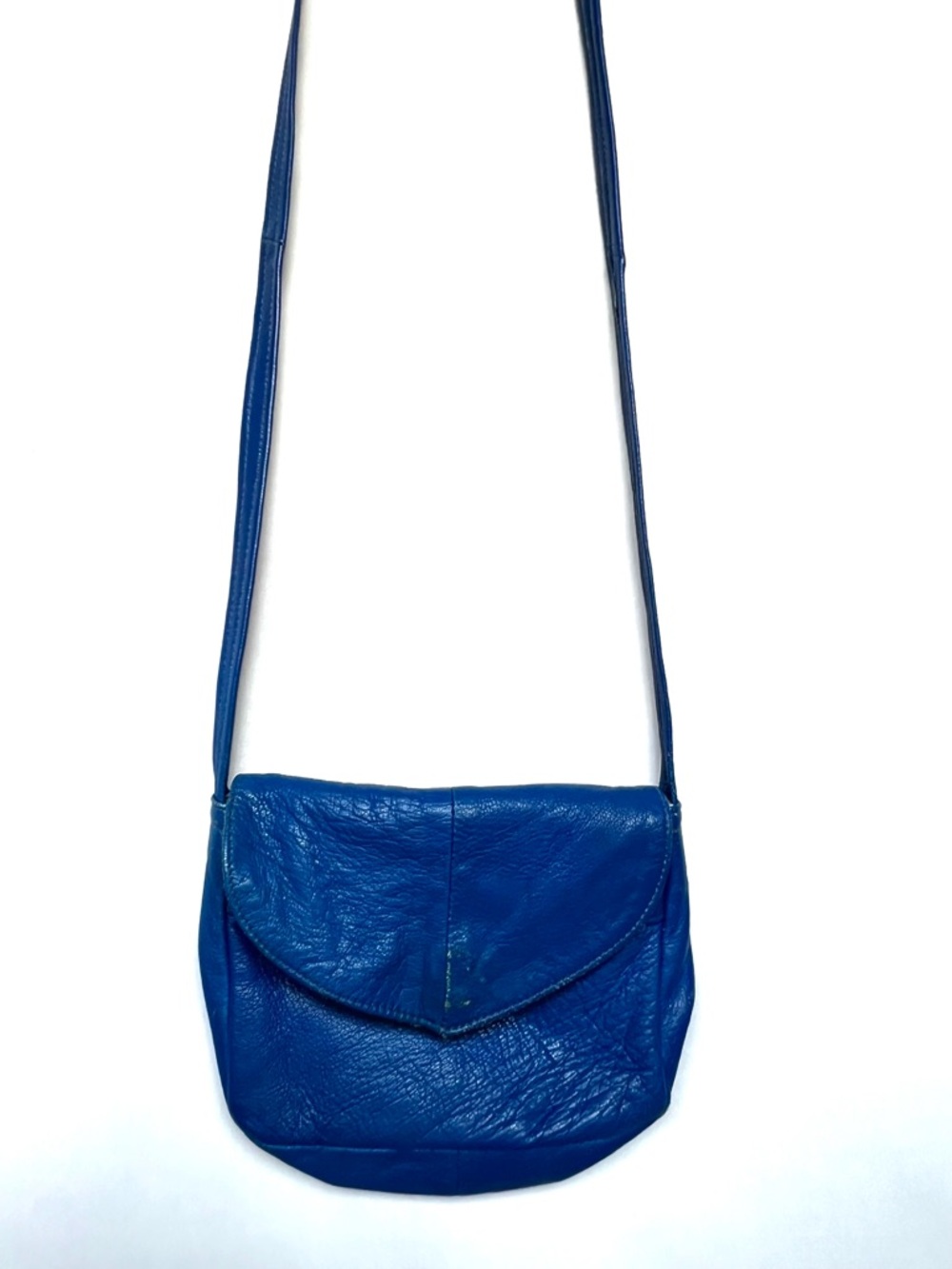 Vintage Blue Genuine Leather Crossbody Bag Soft Slouchy Boho Mexico Made